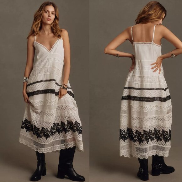 By Anthropologie Sleeveless V-Neck Lace Midi Dress SP PS new nwt petite size